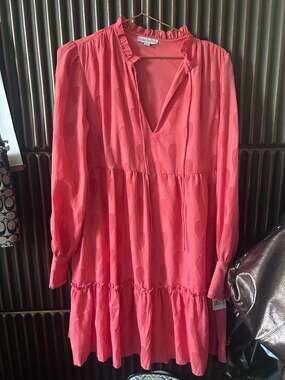 NWT Ophelia Roe Coral Red Ruffled V-Neck Tiered Mini Dress